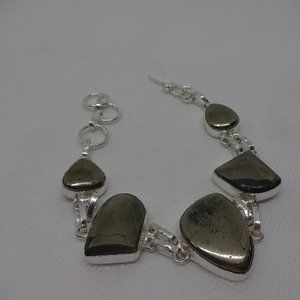 Unique "APACHE PYRITE" Handmade Sterling Bracelet 8.25" #25A